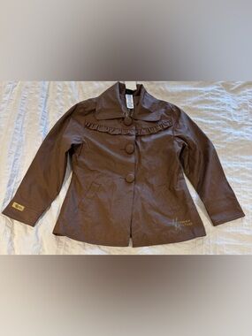 Y2K Disney Hannah Montana Costume Faux Leather Coat Ruffles Gold Flecks Size 6